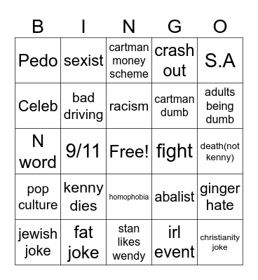 south park Bingo Card