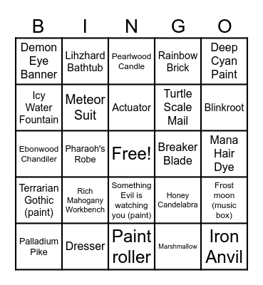 Terraria Randomizer BINGO Card