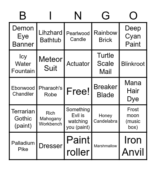 Terraria Randomizer BINGO Card