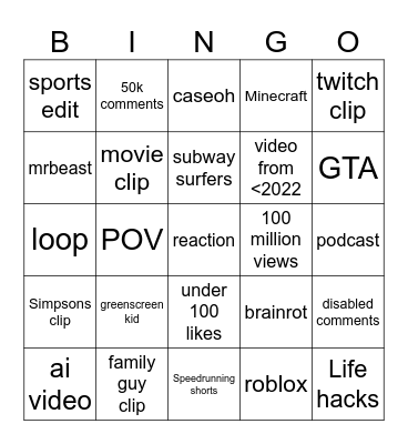 Untitled Bingo Card