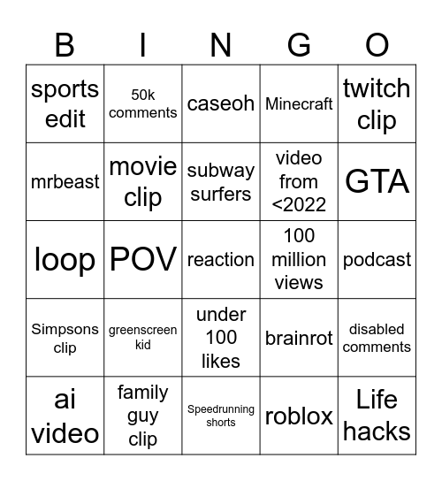 Untitled Bingo Card