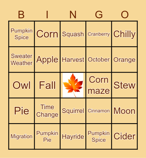 Autumn Bingo Card