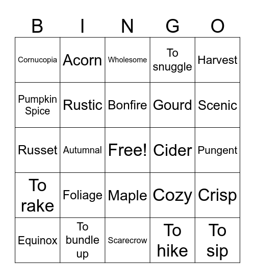 Autumn Bingo Card