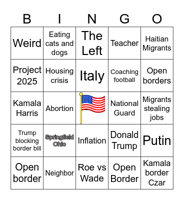 VP Debate Bingo Card Bingo Card