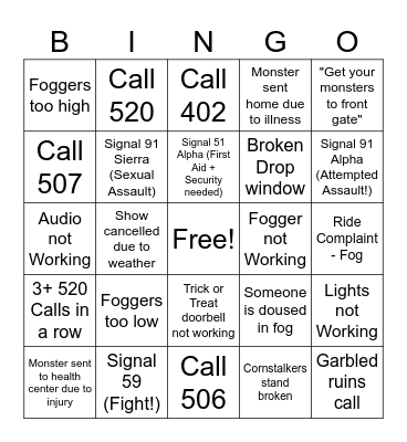 Haunt Op Bingo Card