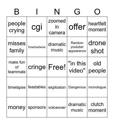 Mrbeast bingo Card