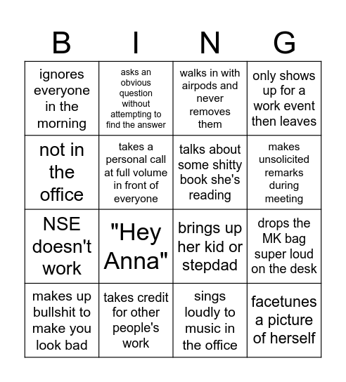 Her Bullshit Bingo Card