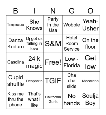 Hoco Songs Bingo Card