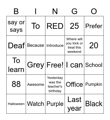 ASL 1 TEST 1 BINGO 1 Bingo Card