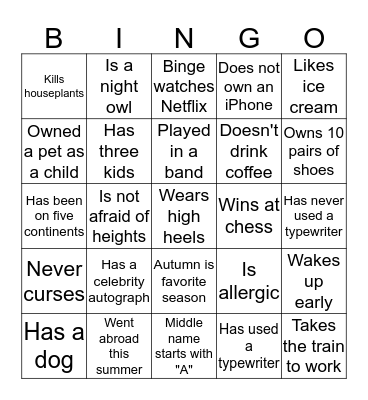 Get to know your co-workers Bingo Card