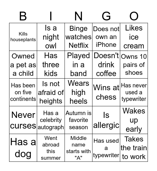 Get to know your co-workers Bingo Card