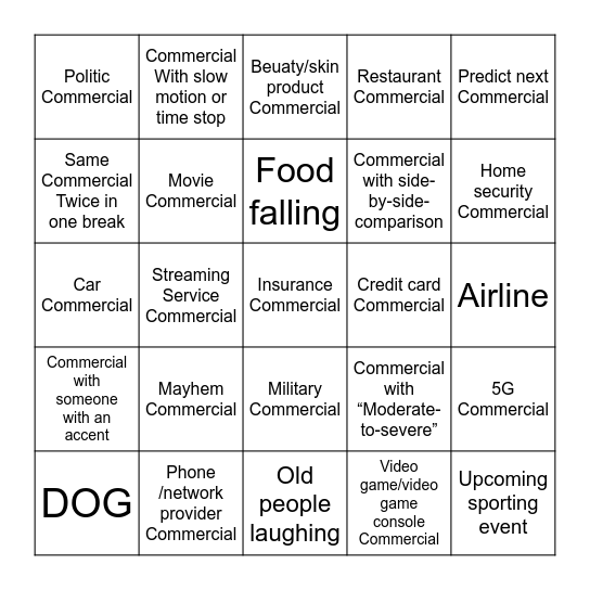 Commercial Bingo Card