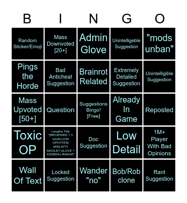 Suggestions BINGO Card