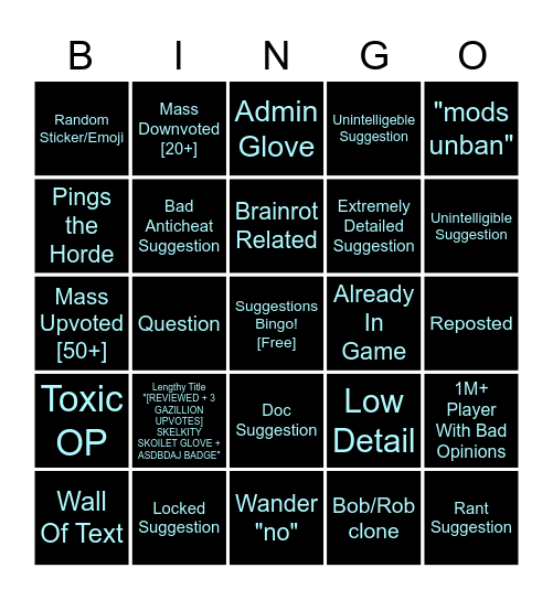 Suggestions BINGO Card