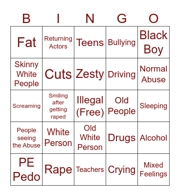 Child Fuckers 3D Bingo Card