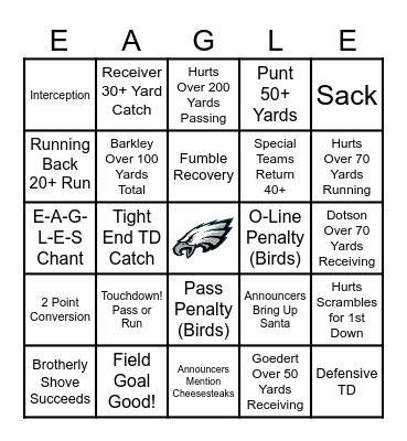 E-A-G-L-E-S EAGLES! Game 4 Bingo Card
