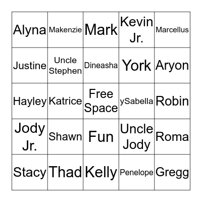 Family Bingo Card