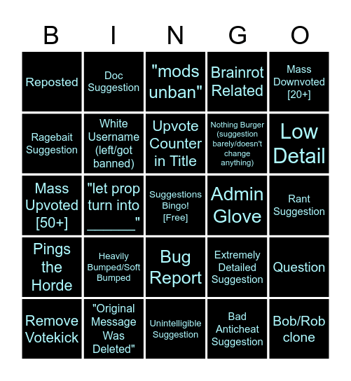 Suggestions BINGO Card