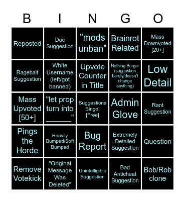 Suggestions BINGO Card