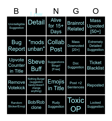 Suggestions BINGO Card