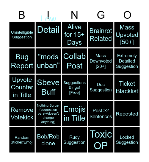 Suggestions BINGO Card