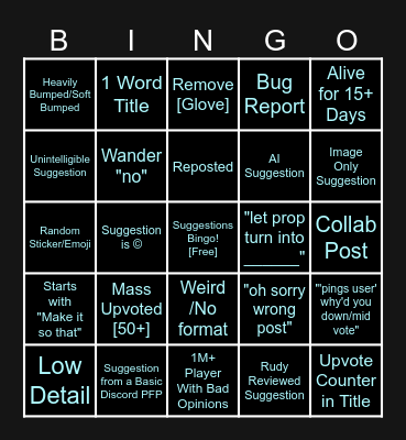 Suggestions BINGO Card