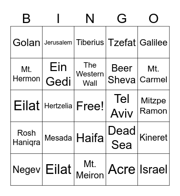 Israel Bingo Card