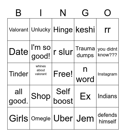 nikho making me loco Bingo Card