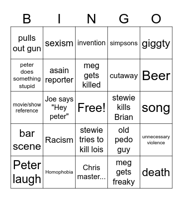 FAMILY GUY Bingo Card