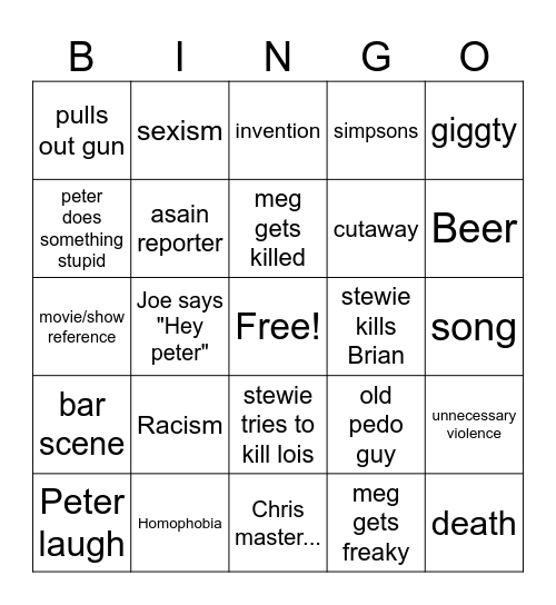 FAMILY GUY Bingo Card