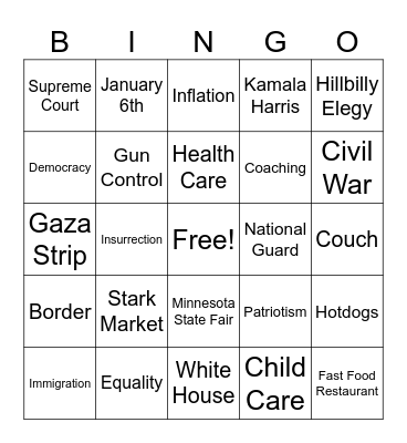 VP Debate 2024 Bingo Card