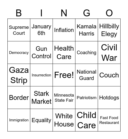 VP Debate 2024 Bingo Card