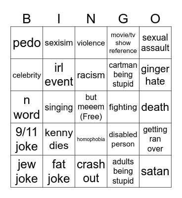 South Park Bingo Card