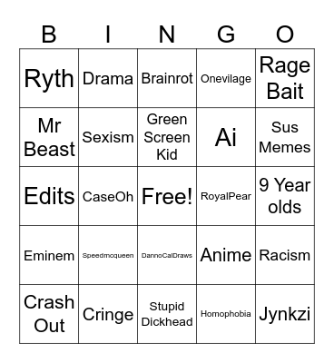 Youtube Shorts Bingo Card