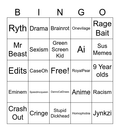 Youtube Shorts Bingo Card