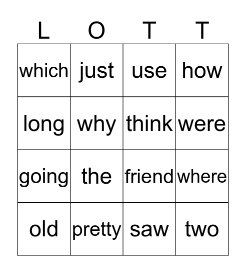 Word Wall Lotto Bingo Card