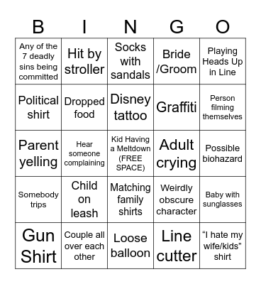 DISNEY WORLD Bingo Card