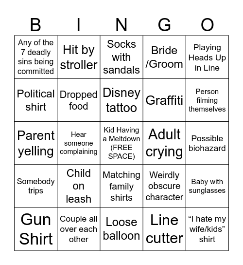 DISNEY WORLD Bingo Card