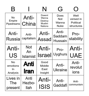 Good Muslim Political Analyst Bingo Card