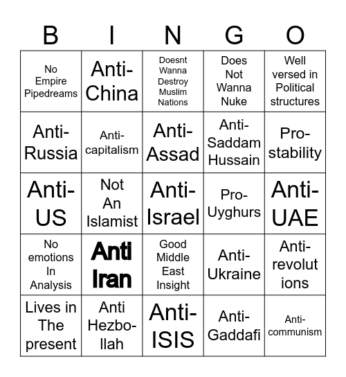 Good Muslim Political Analyst Bingo Card