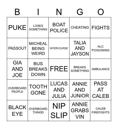 BOAT BINGO Card