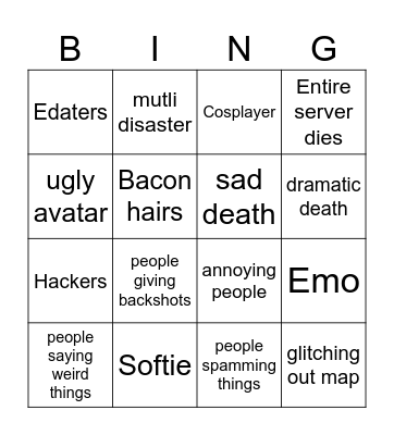 silly roblox card Bingo Card