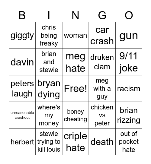 Family Guy Bingo Card