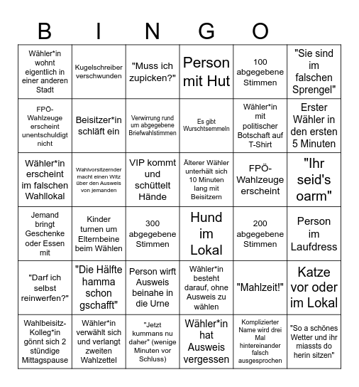 Grüne Leonding - Beisitz-Bingo Card