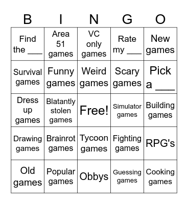 Roblox Bingo Card
