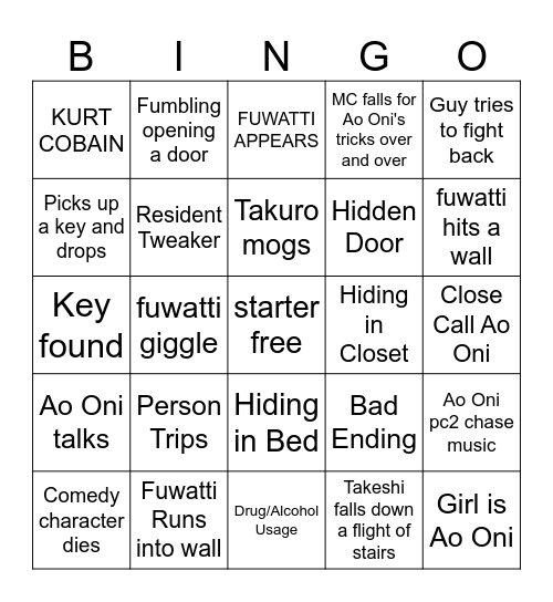 Ao Oni BINGO Card