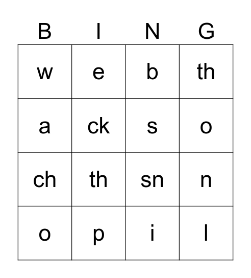 ck, ng, magic e Bingo Card