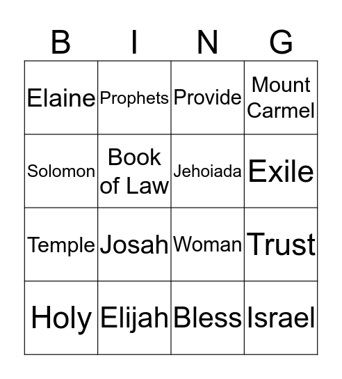 Sunday School Bingo Card