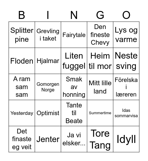 Musikkbingo Card