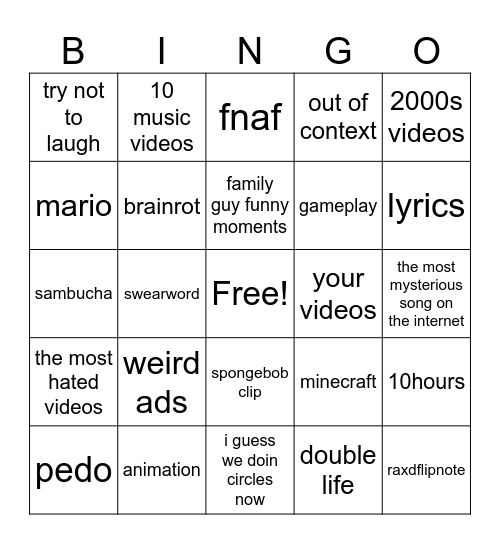 youtube bingo Card